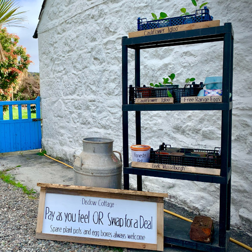 our Honesty Shops setup at the side of Disdow Cottage